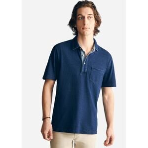 Faherty Men's size Small Blue Polo Shirt Lightweight 100% Cotton Indigo Dyed